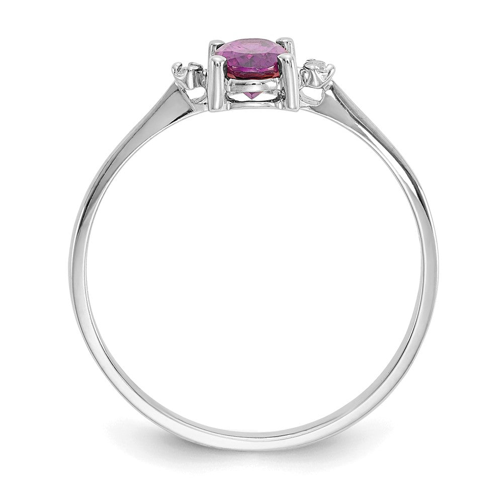 10K-Weißgold-Ring, poliert, mit echtem Diamant und Rhodolith-Granat-Geburtsstein