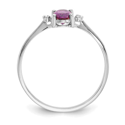 10K-Weißgold-Ring, poliert, mit echtem Diamant und Rhodolith-Granat-Geburtsstein