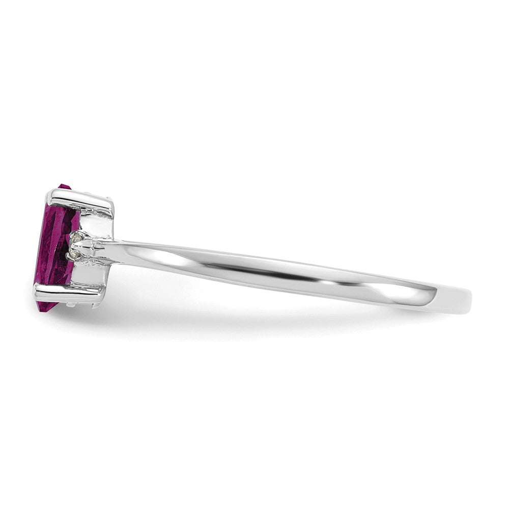 10K-Weißgold-Ring, poliert, mit echtem Diamant und Rhodolith-Granat-Geburtsstein