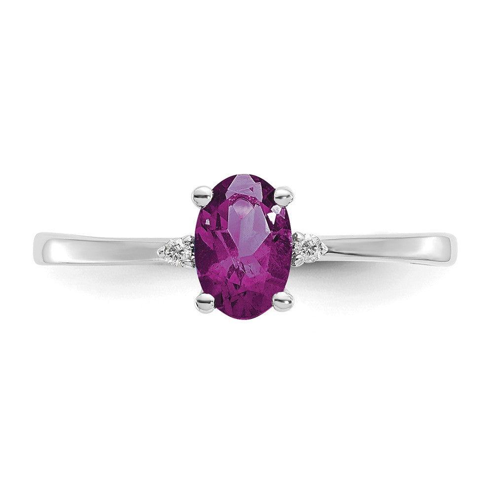 10K-Weißgold-Ring, poliert, mit echtem Diamant und Rhodolith-Granat-Geburtsstein