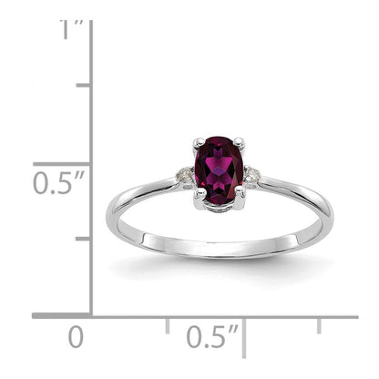 10K-Weißgold-Ring, poliert, mit echtem Diamant und Rhodolith-Granat-Geburtsstein