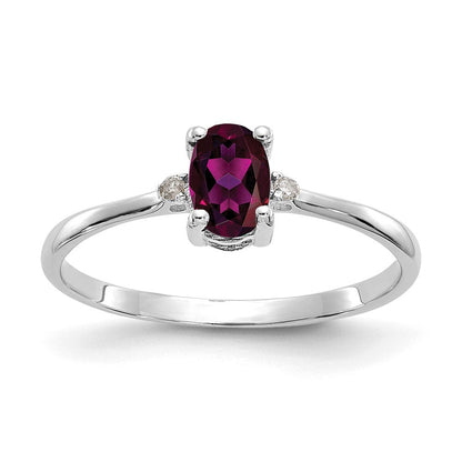 10K-Weißgold-Ring, poliert, mit echtem Diamant und Rhodolith-Granat-Geburtsstein