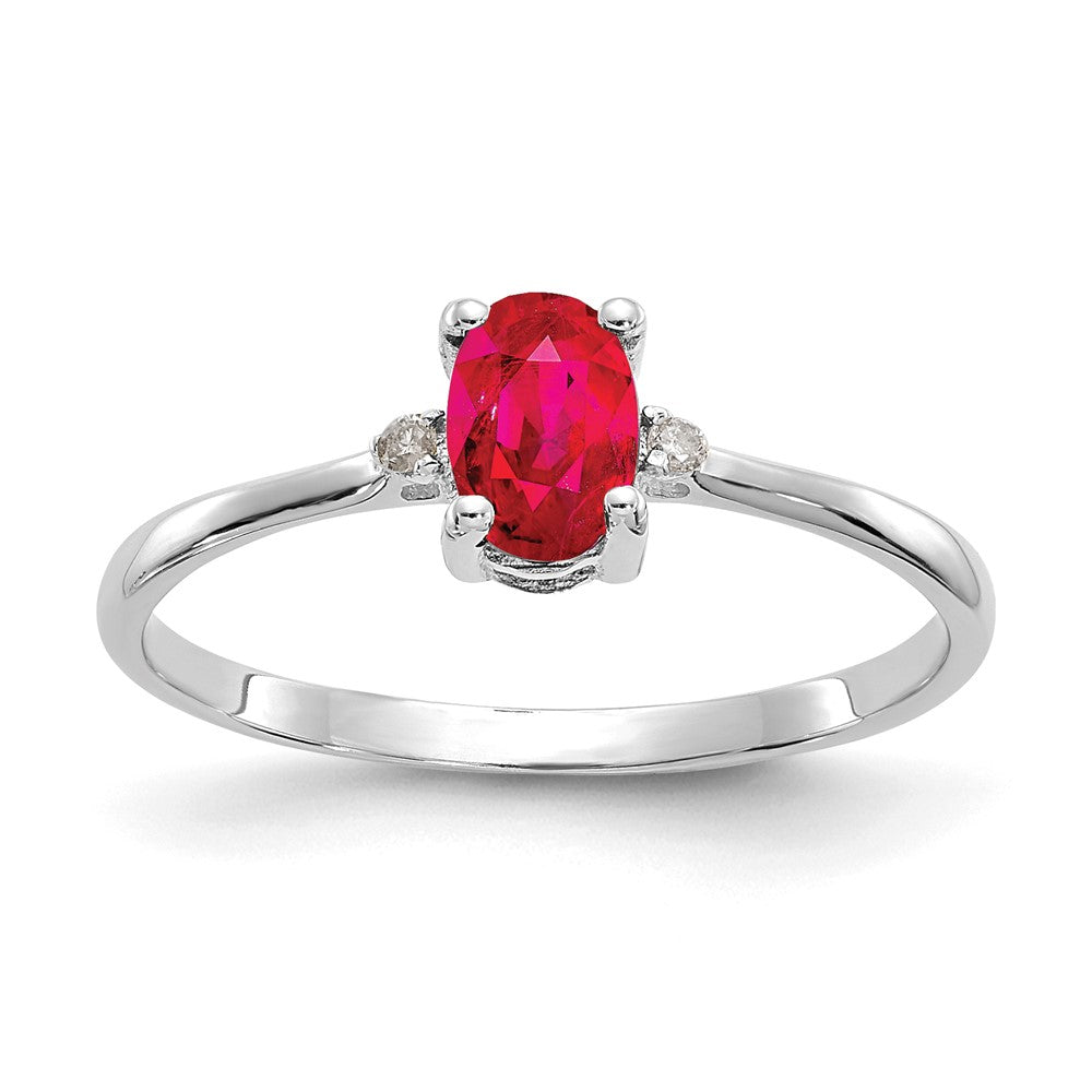 10K Weißgold Ring mit poliertem natürlichen Diamant und Rubin als Geburtsstein