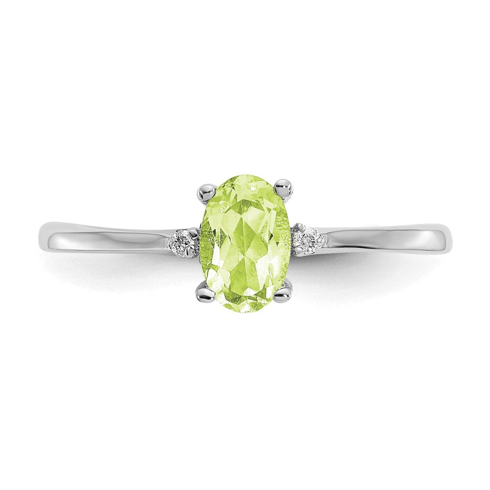 14-Karat-Weißgold-Ring mit Diamant und Peridot-Geburtsstein, poliert