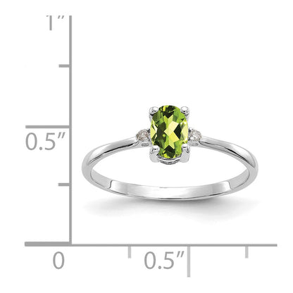 14-Karat-Weißgold-Ring mit Diamant und Peridot-Geburtsstein, poliert