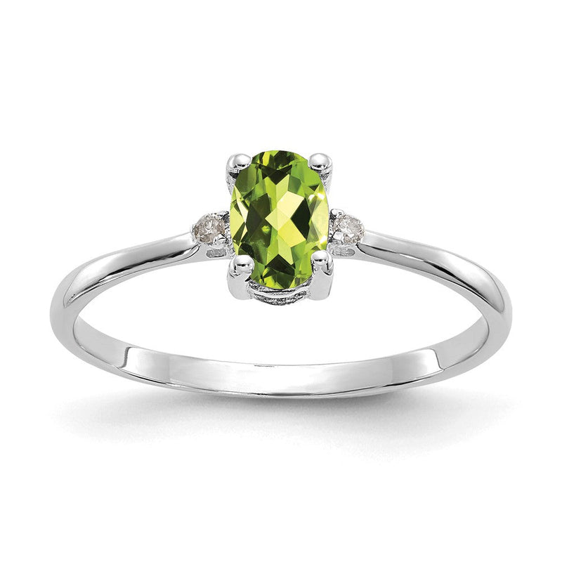 14-Karat-Weißgold-Ring mit Diamant und Peridot-Geburtsstein, poliert