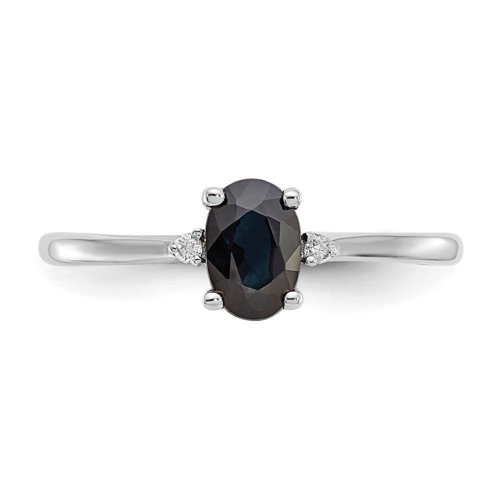 14K Weißgold Ring, poliert, mit echtem Diamant und Saphir-Geburtsstein
