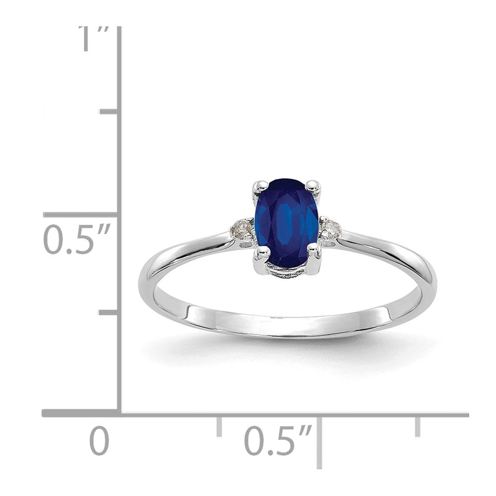 14K Weißgold Ring, poliert, mit echtem Diamant und Saphir-Geburtsstein