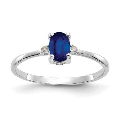 14K Weißgold Ring, poliert, mit echtem Diamant und Saphir-Geburtsstein