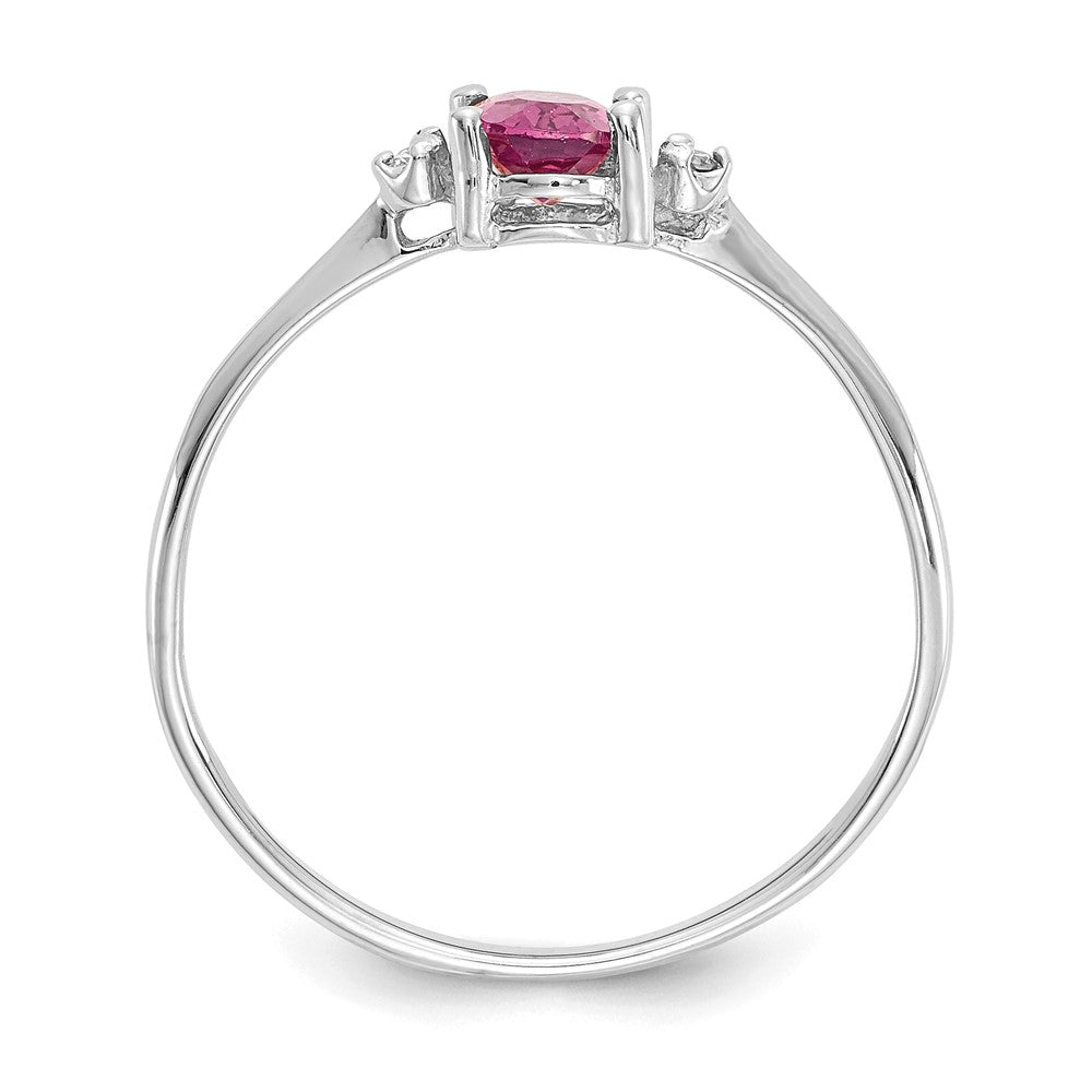 10K Weißgold Ring, poliert, mit echtem Diamant/rosa Turmalin-Geburtsstein
