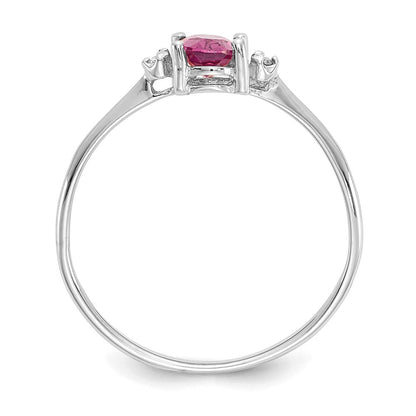 10K Weißgold Ring, poliert, mit echtem Diamant/rosa Turmalin-Geburtsstein