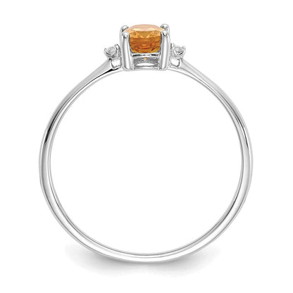 14K Weißgold Ring, poliert, mit echtem Diamant und Citrin-Geburtsstein