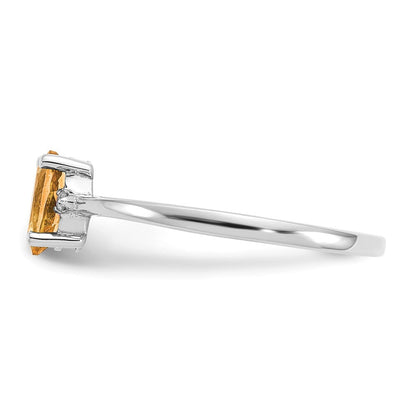 14K Weißgold Ring, poliert, mit echtem Diamant und Citrin-Geburtsstein