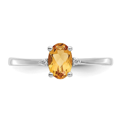 14K Weißgold Ring, poliert, mit echtem Diamant und Citrin-Geburtsstein
