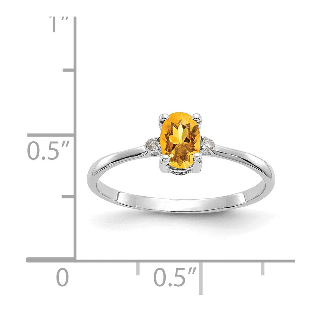 14K Weißgold Ring, poliert, mit echtem Diamant und Citrin-Geburtsstein