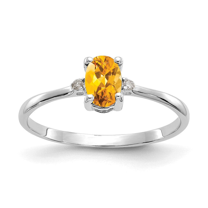 14K Weißgold Ring, poliert, mit echtem Diamant und Citrin-Geburtsstein