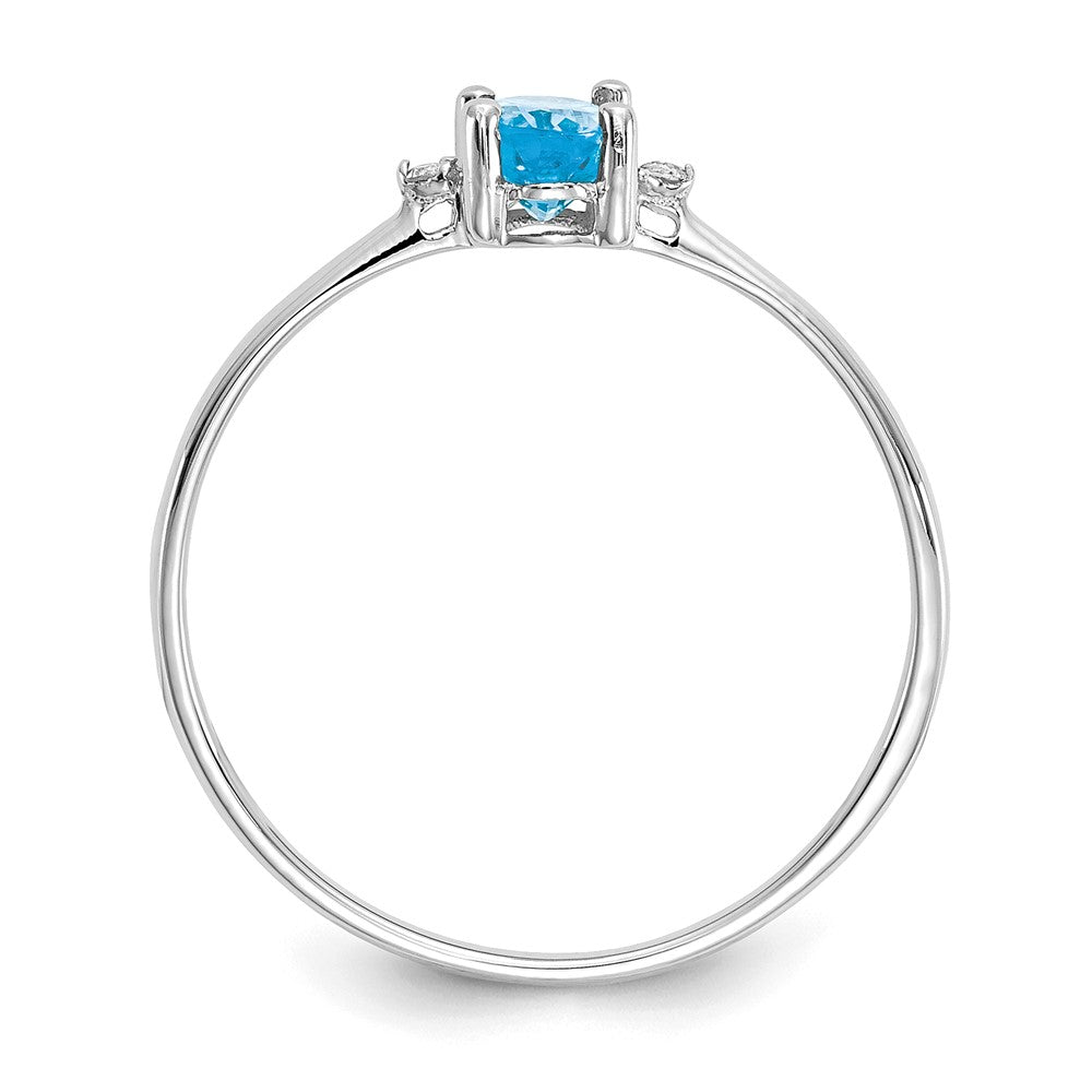 14K Weißgold Ring mit poliertem Finish, Diamant und blauem Topas als Geburtsstein