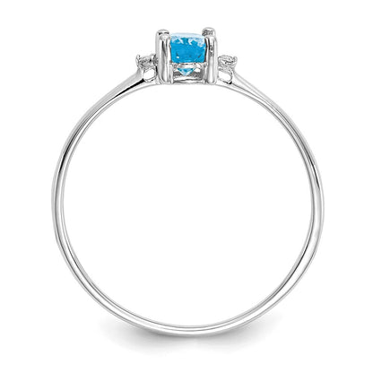 14K Weißgold Ring mit poliertem Finish, Diamant und blauem Topas als Geburtsstein