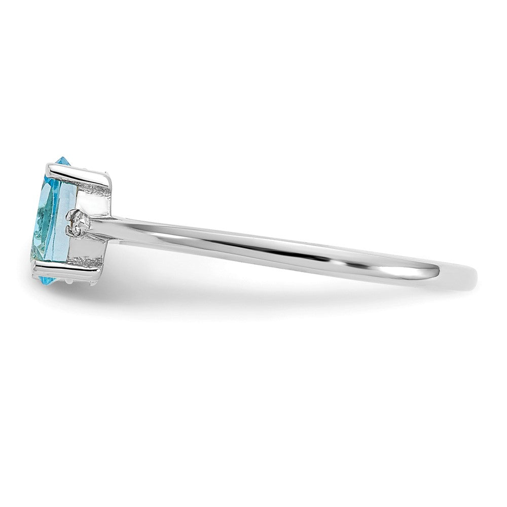 14K Weißgold Ring mit poliertem Finish, Diamant und blauem Topas als Geburtsstein