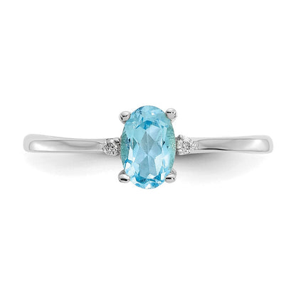 14K Weißgold Ring mit poliertem Finish, Diamant und blauem Topas als Geburtsstein