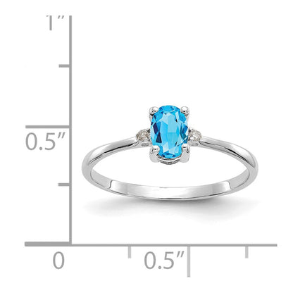 14K Weißgold Ring mit poliertem Finish, Diamant und blauem Topas als Geburtsstein