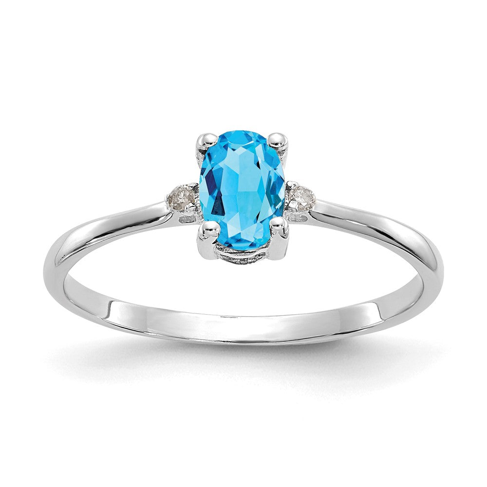 14K Weißgold Ring mit poliertem Finish, Diamant und blauem Topas als Geburtsstein