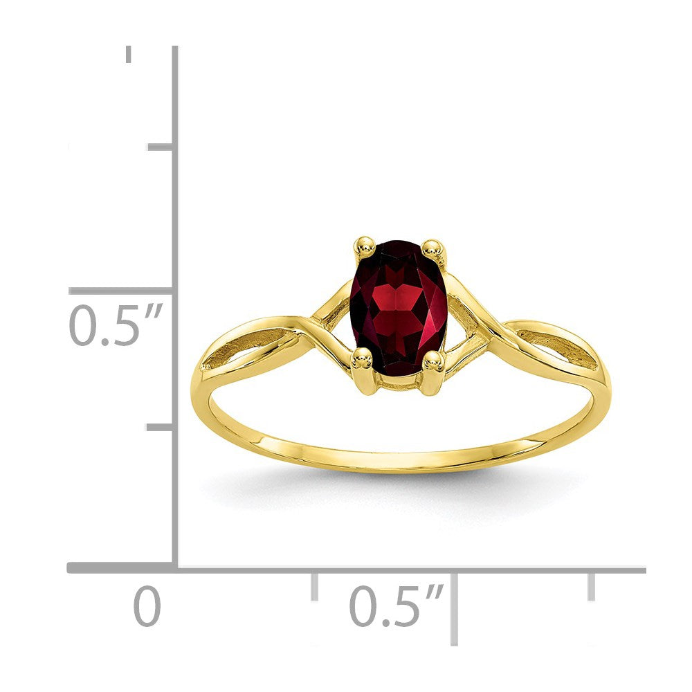10K Gelbgold Polierter Echter Granat-Geburtsstein-Ring