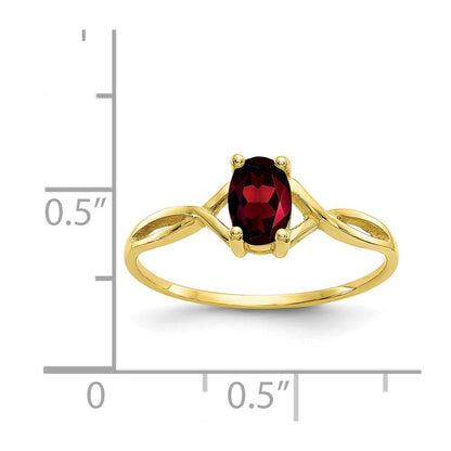 10K Gelbgold Polierter Echter Granat-Geburtsstein-Ring
