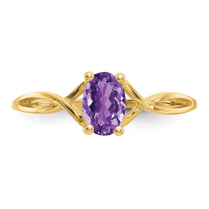 10K Gelbgold Polierter Echter Amethyst-Geburtsstein-Ring