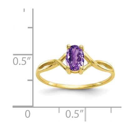 10K Gelbgold Polierter Echter Amethyst-Geburtsstein-Ring