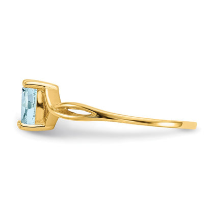 10K Gelbgold polierter Ring mit echtem Aquamarin-Geburtsstein