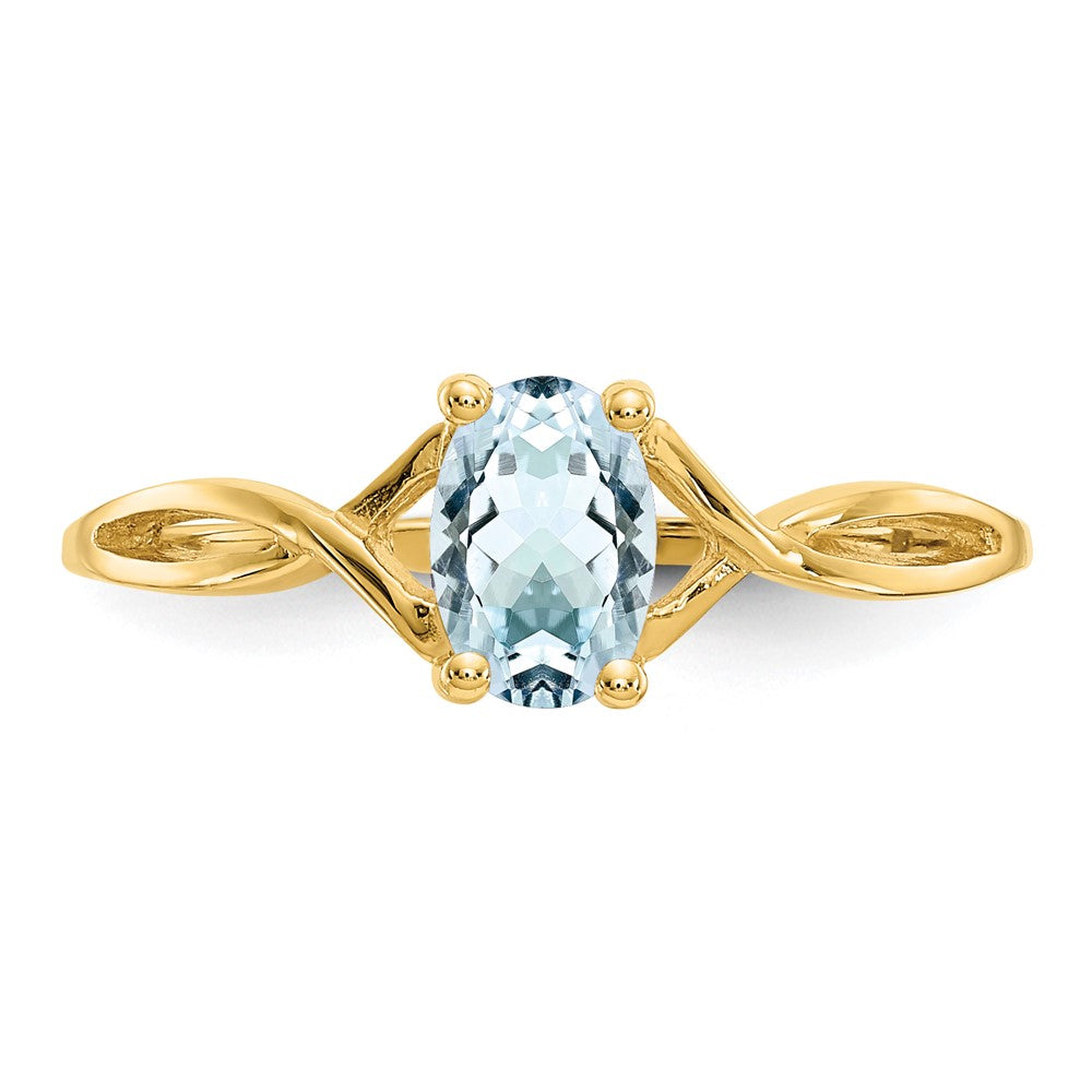 10K Gelbgold polierter Ring mit echtem Aquamarin-Geburtsstein