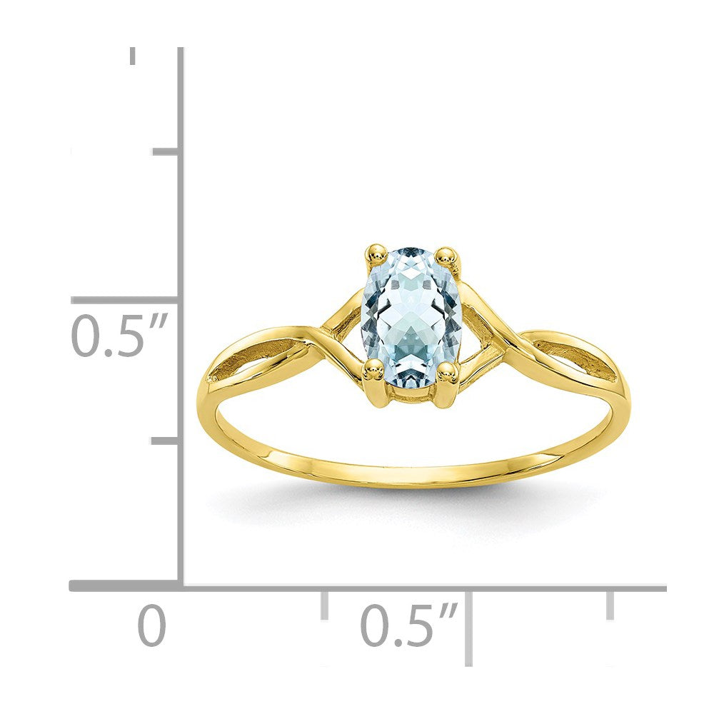 10K Gelbgold polierter Ring mit echtem Aquamarin-Geburtsstein