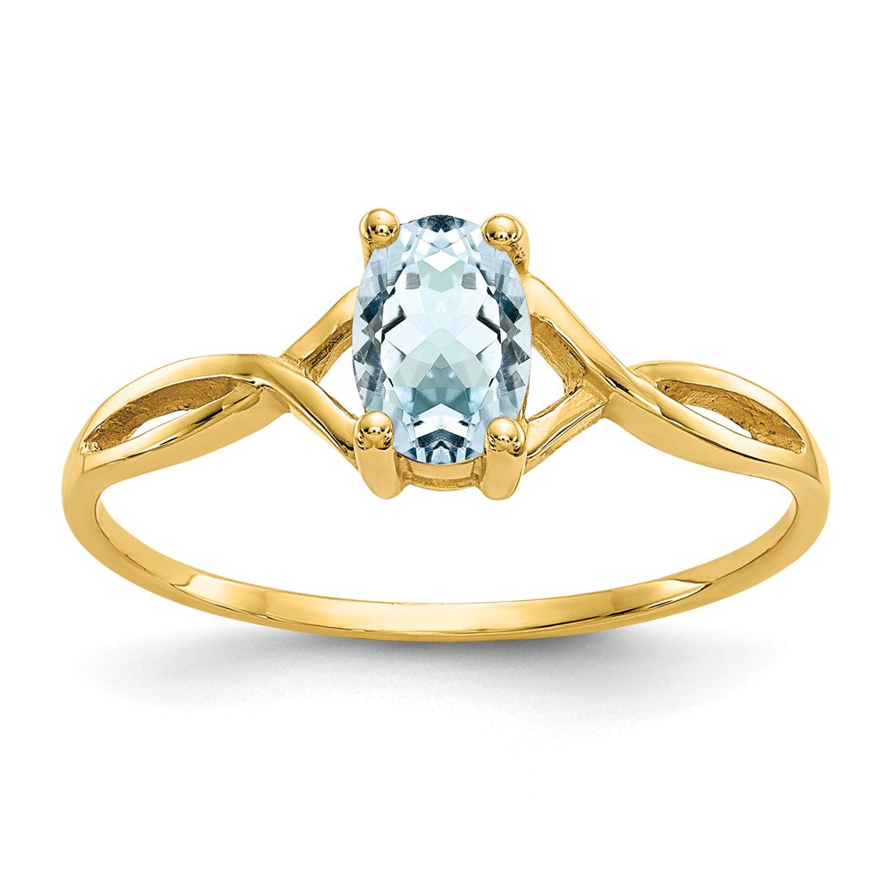 10K Gelbgold polierter Ring mit echtem Aquamarin-Geburtsstein