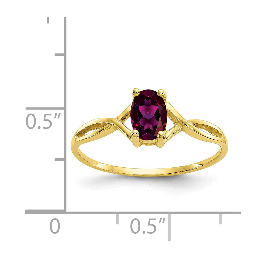 10K Gelbgold Ring mit poliertem, echtem Rhodolith-Granat-Geburtsstein