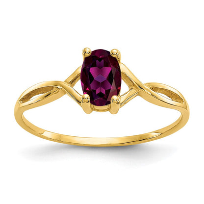 10K Gelbgold Ring mit poliertem, echtem Rhodolith-Granat-Geburtsstein