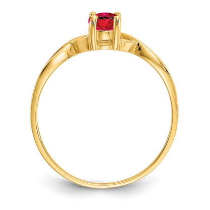 10K Gelbgold Ring mit poliertem echtem Rubin-Geburtsstein