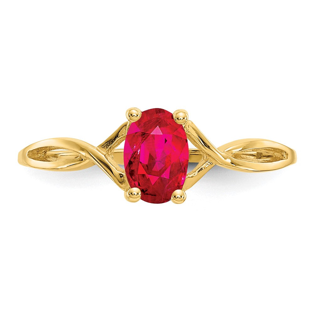 10K Gelbgold Ring mit poliertem echtem Rubin-Geburtsstein