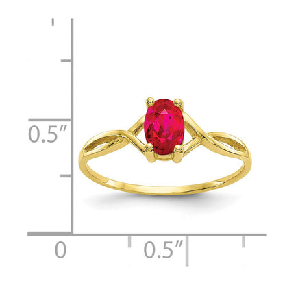 10K Gelbgold Ring mit poliertem echtem Rubin-Geburtsstein