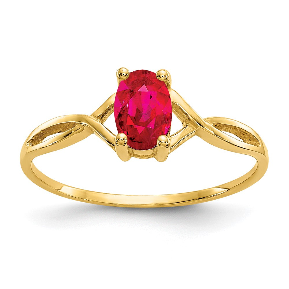 10K Gelbgold Ring mit poliertem echtem Rubin-Geburtsstein