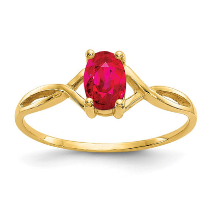 10K Gelbgold Ring mit poliertem echtem Rubin-Geburtsstein