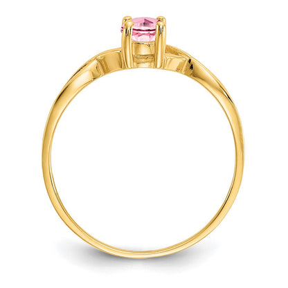 10K Gelbgold Ring mit Hochglanzpolitur und echtem Rosa Turmalin-Geburtsstein