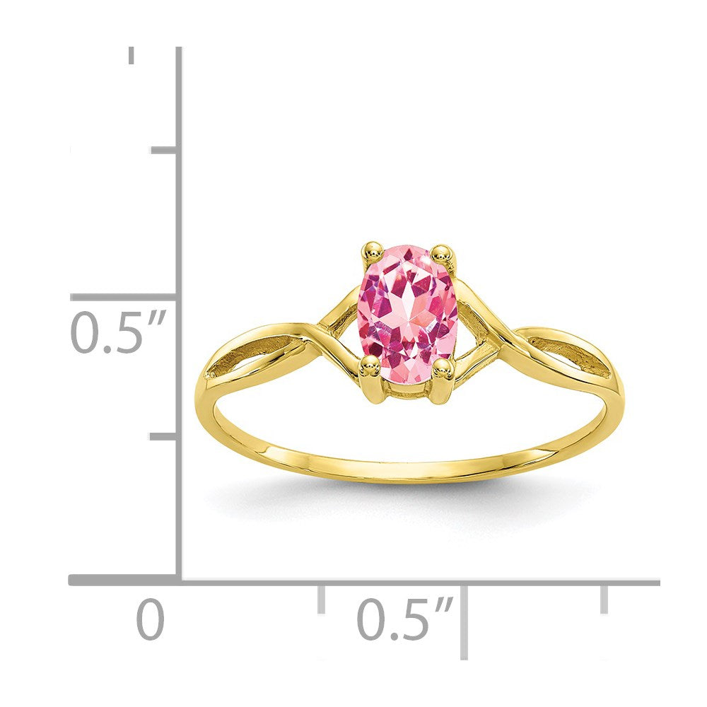 10K Gelbgold Ring mit Hochglanzpolitur und echtem Rosa Turmalin-Geburtsstein