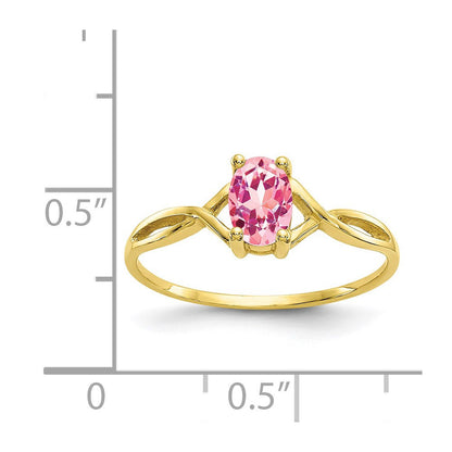 10K Gelbgold Ring mit Hochglanzpolitur und echtem Rosa Turmalin-Geburtsstein