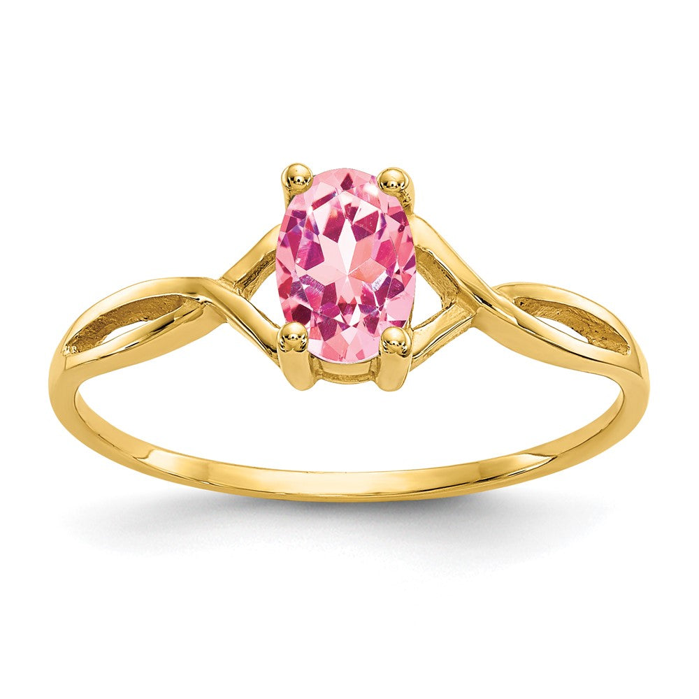 10K Gelbgold Ring mit Hochglanzpolitur und echtem Rosa Turmalin-Geburtsstein