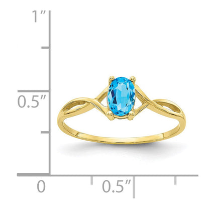 10K Gelbgold Ring mit poliertem echtem Blautopas-Geburtsstein