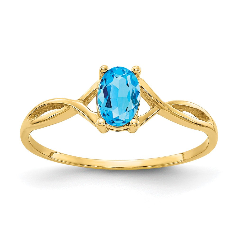 10K Gelbgold Ring mit poliertem echtem Blautopas-Geburtsstein
