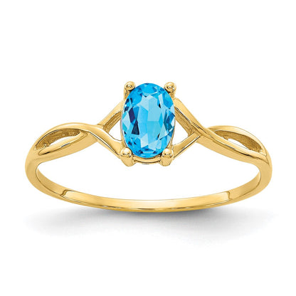 10K Gelbgold Ring mit poliertem echtem Blautopas-Geburtsstein