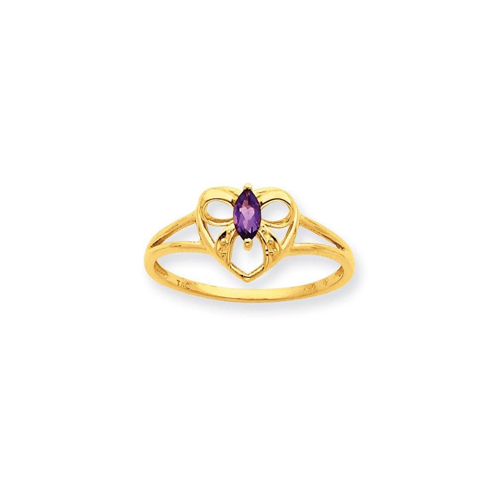 10K Gelbgold Ring mit poliertem echtem Amethyst-Geburtsstein