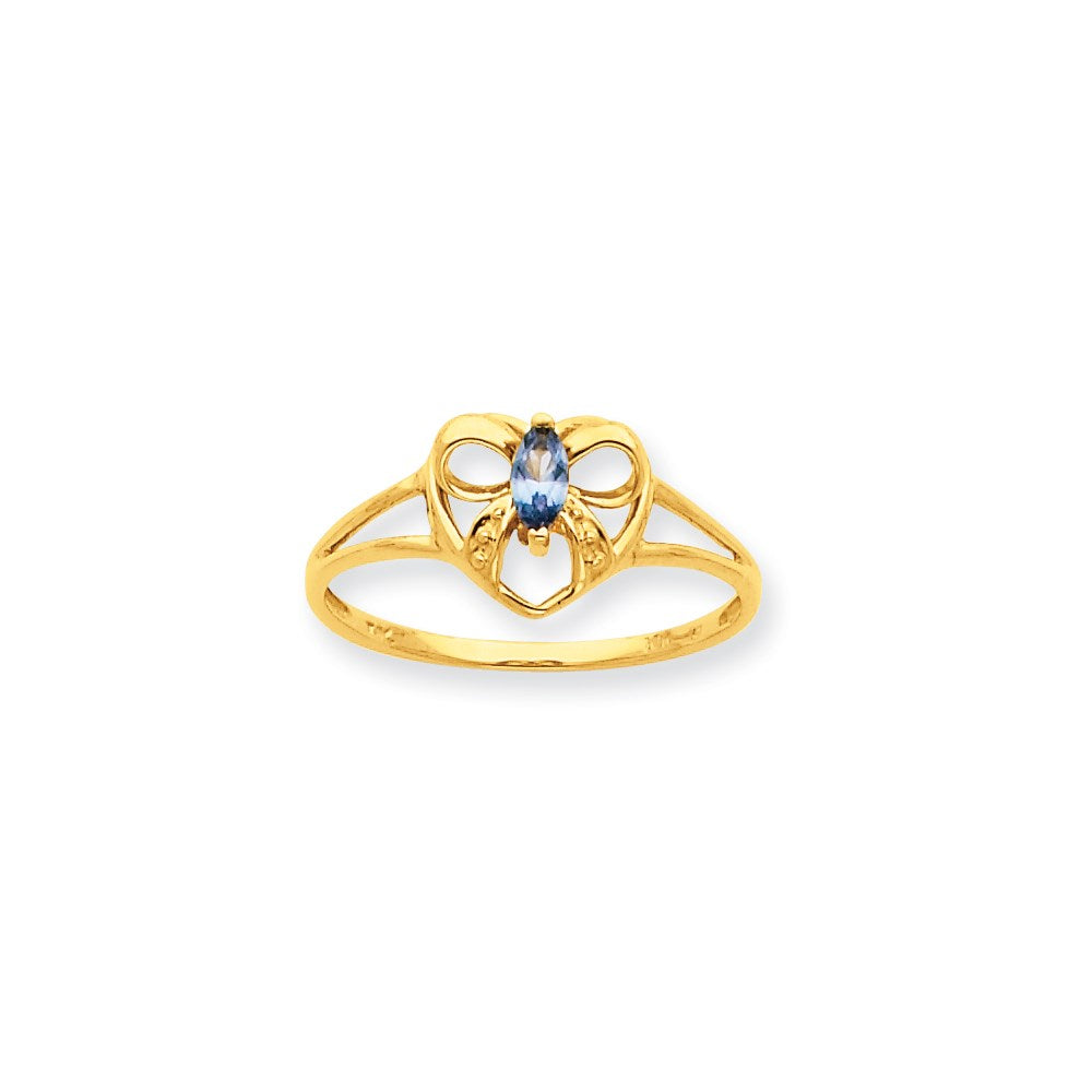10K Gelbgold Ring mit poliertem, echtem Aquamarin-Geburtsstein